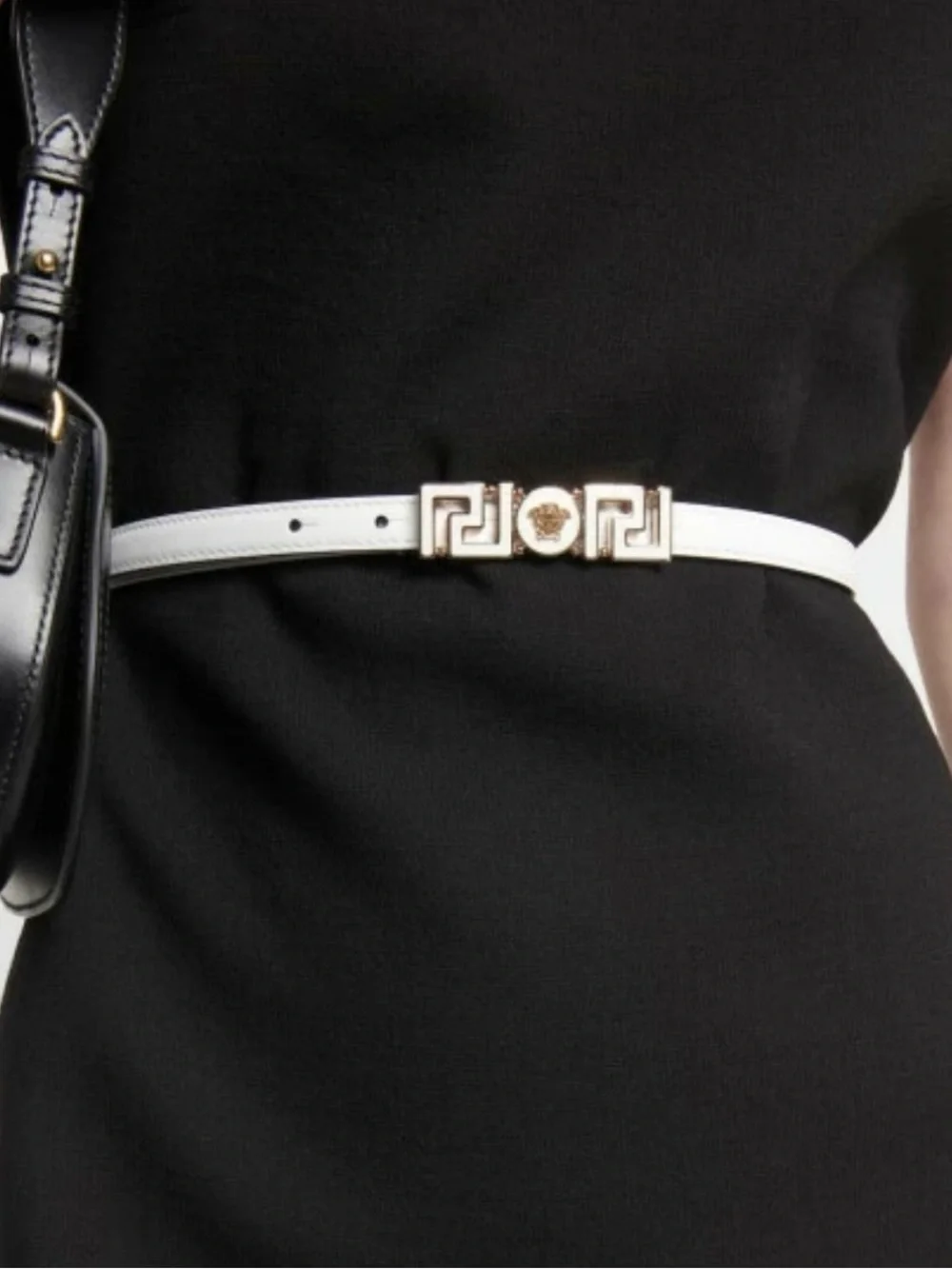Versace Greca Goddess White Leather Belt with Gold Medusa Medallion Buckle